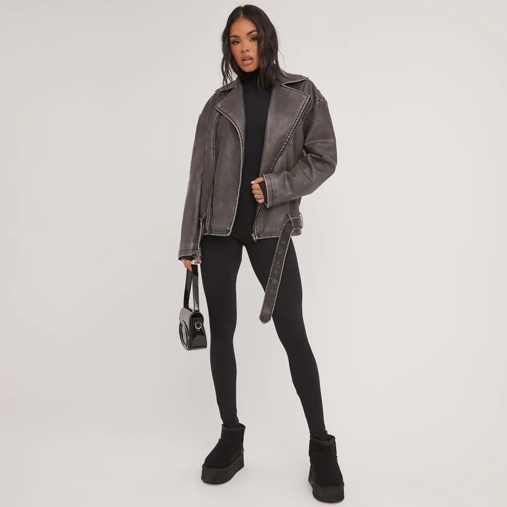 Oiseno Leren Jas met Zoomband | Rockige Stijl voor de Moderne Look