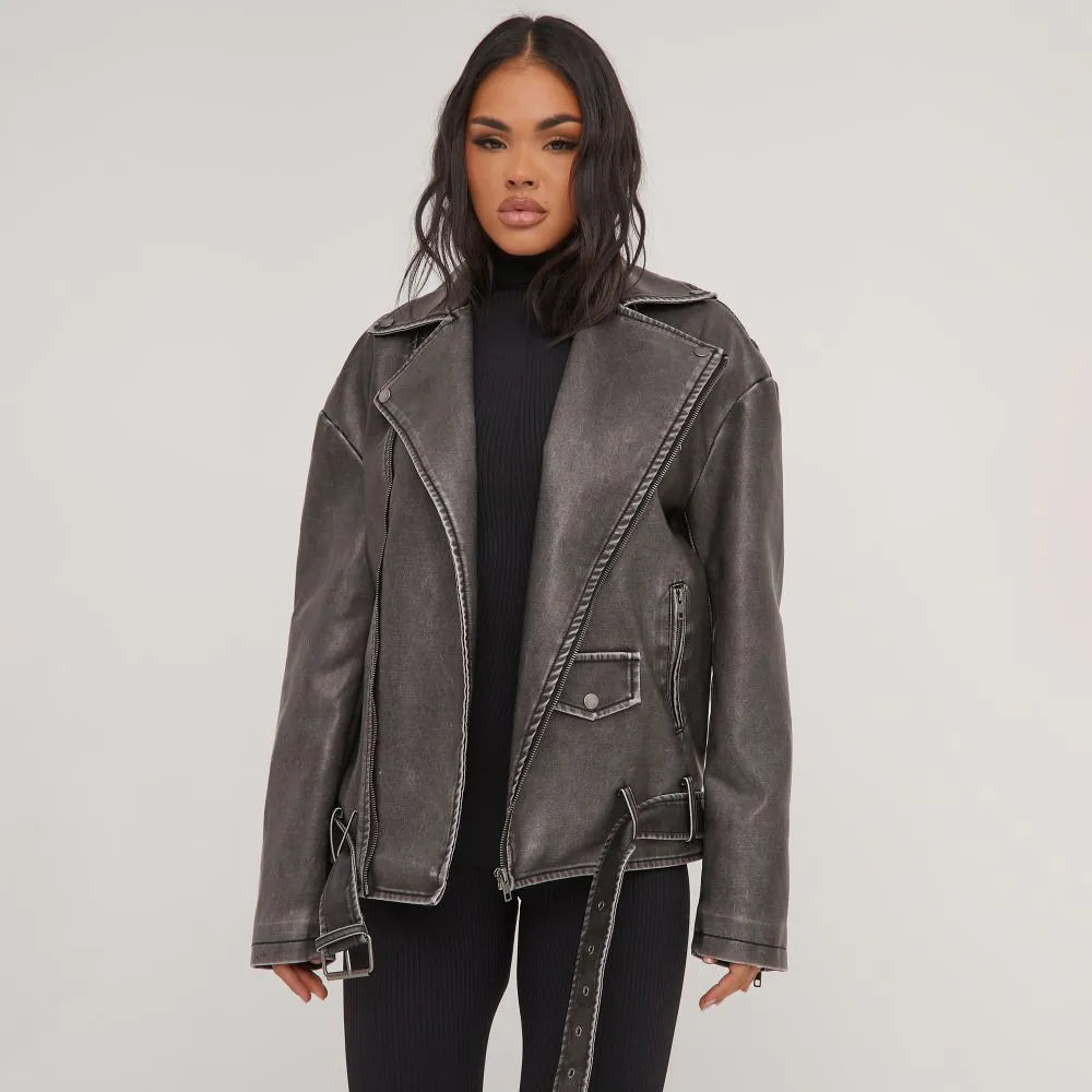 Oiseno Leren Jas met Zoomband | Rockige Stijl voor de Moderne Look