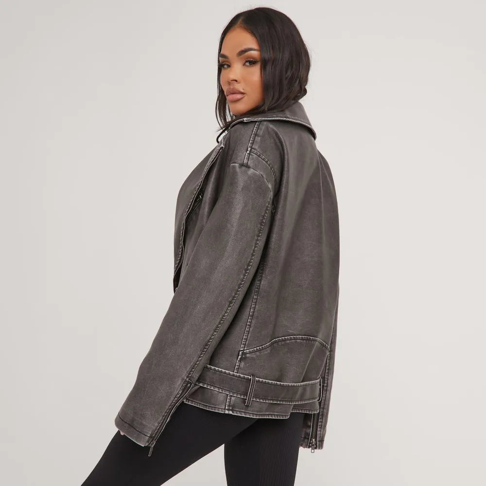 Oiseno Leren Jas met Zoomband | Rockige Stijl voor de Moderne Look