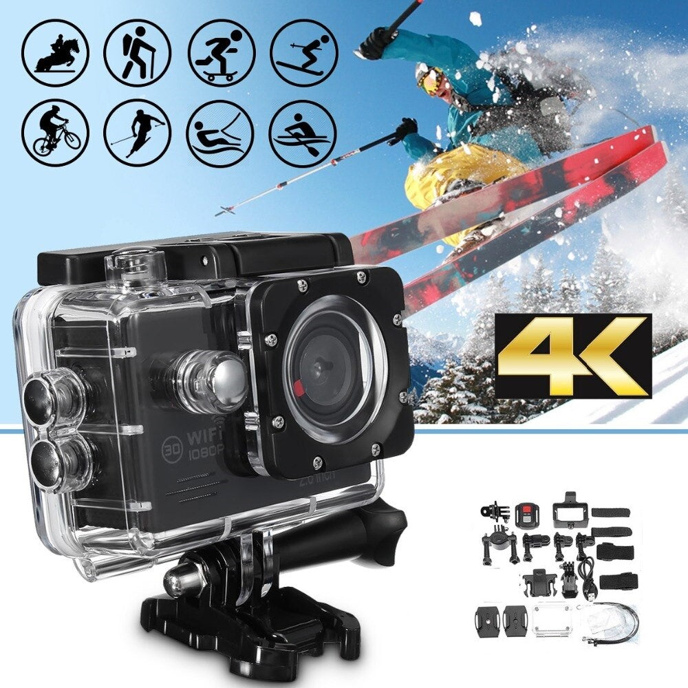 4K Ultra HD Actiecamera, Waterbestendig, Wifi-compatibel, 12MP