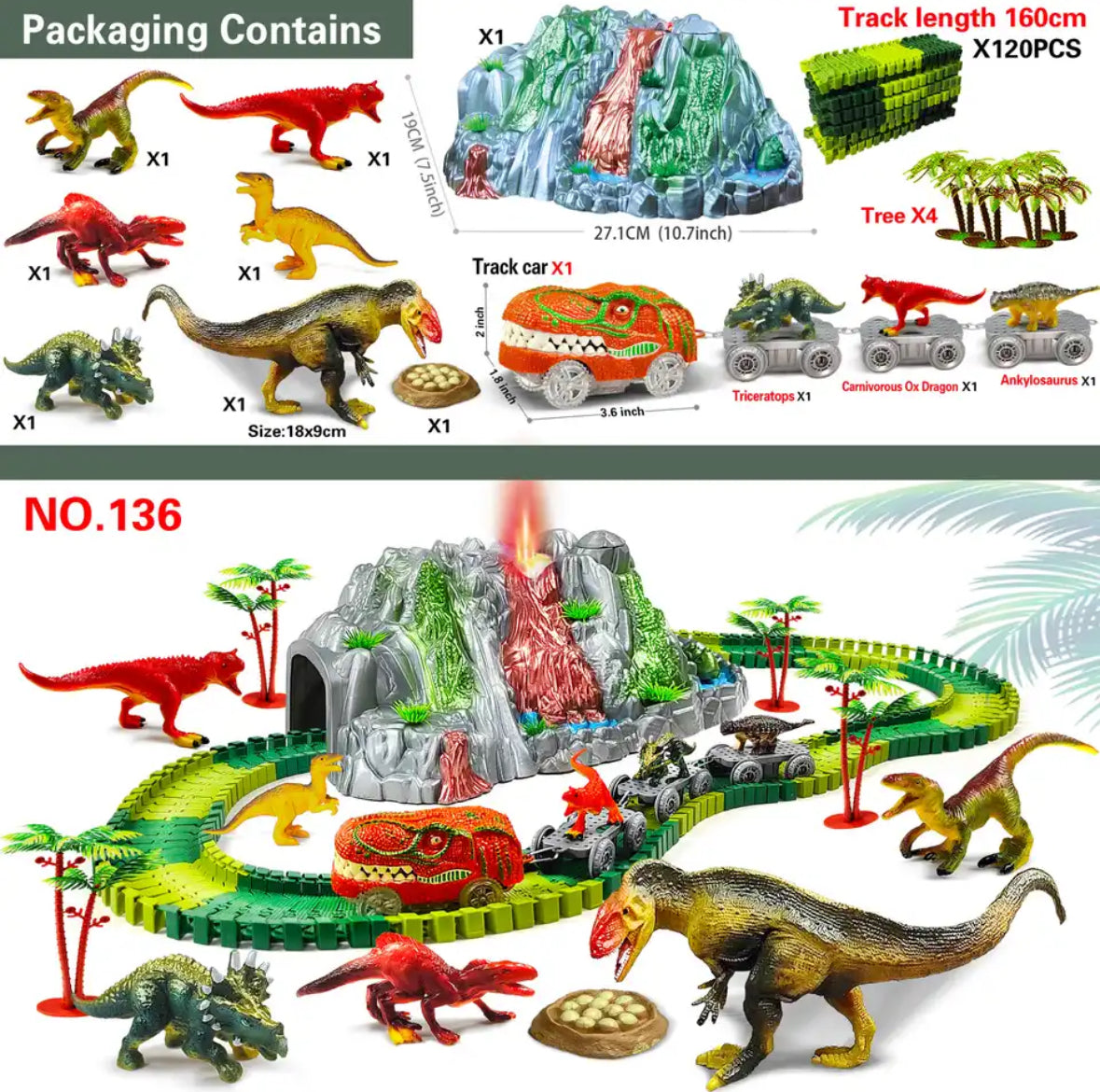 Flexible XXL Dinosaurier-Auto Rennstrecke | Elektrisch & Met Looping