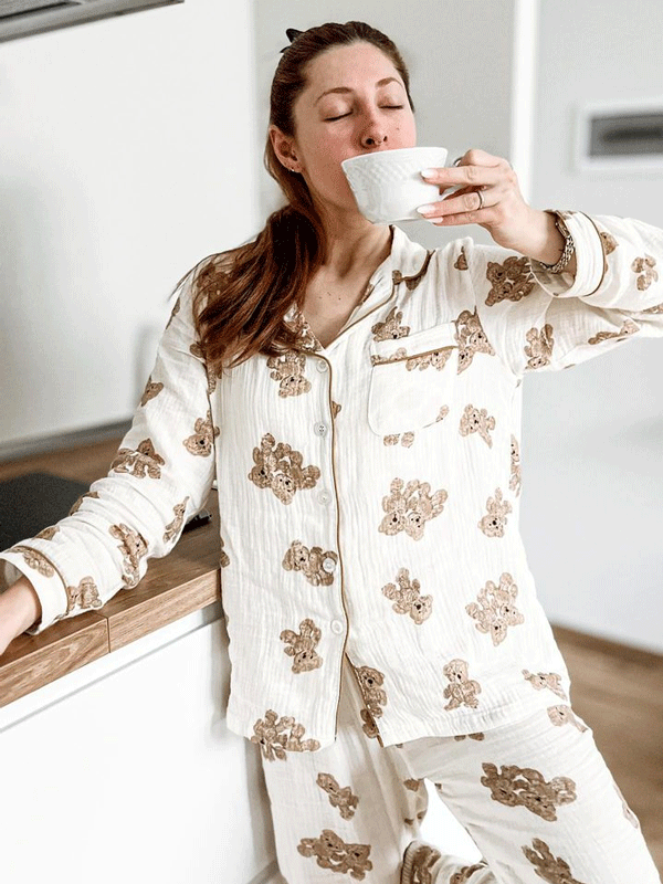 Lily Teddy Bear Print Pyjama Set: Zacht & Comfortabel voor Warme Nachten