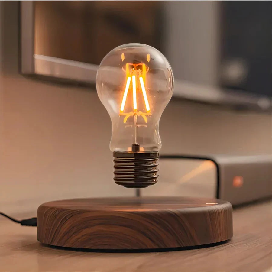 LevitaLux Zwevende Gloeilamp - Magnetische Levitatie & Walnoothouten Basis