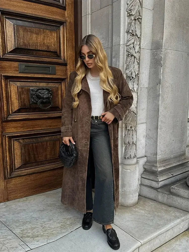 Lange Suède Trenchcoat voor Dames | Luxe & Elegant | Adeza