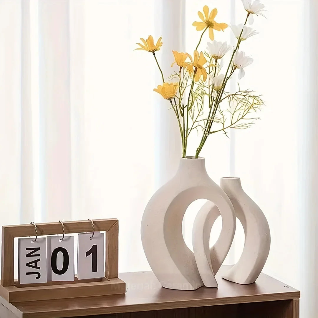 Keramische Vaas Set – Moderne Vazen voor Bloemen of Pluimen