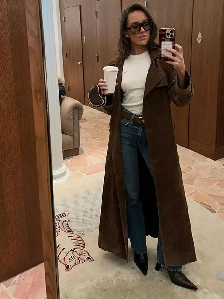 Lange Suède Trenchcoat voor Dames | Luxe & Elegant | Adeza