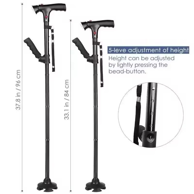Opvouwbare telescopische wandelstok met LED & alarm - een veilige grip tijdens het reizen