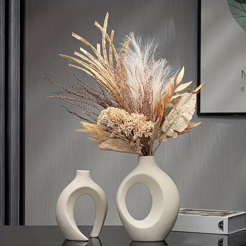 Keramische Vaas Set – Moderne Vazen voor Bloemen of Pluimen