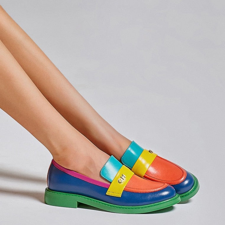 Mubil Sidney | Multi Color Block Echt Leer Loafer