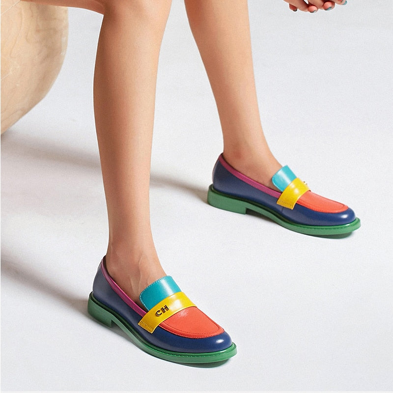 Mubil Sidney | Multi Color Block Echt Leer Loafer