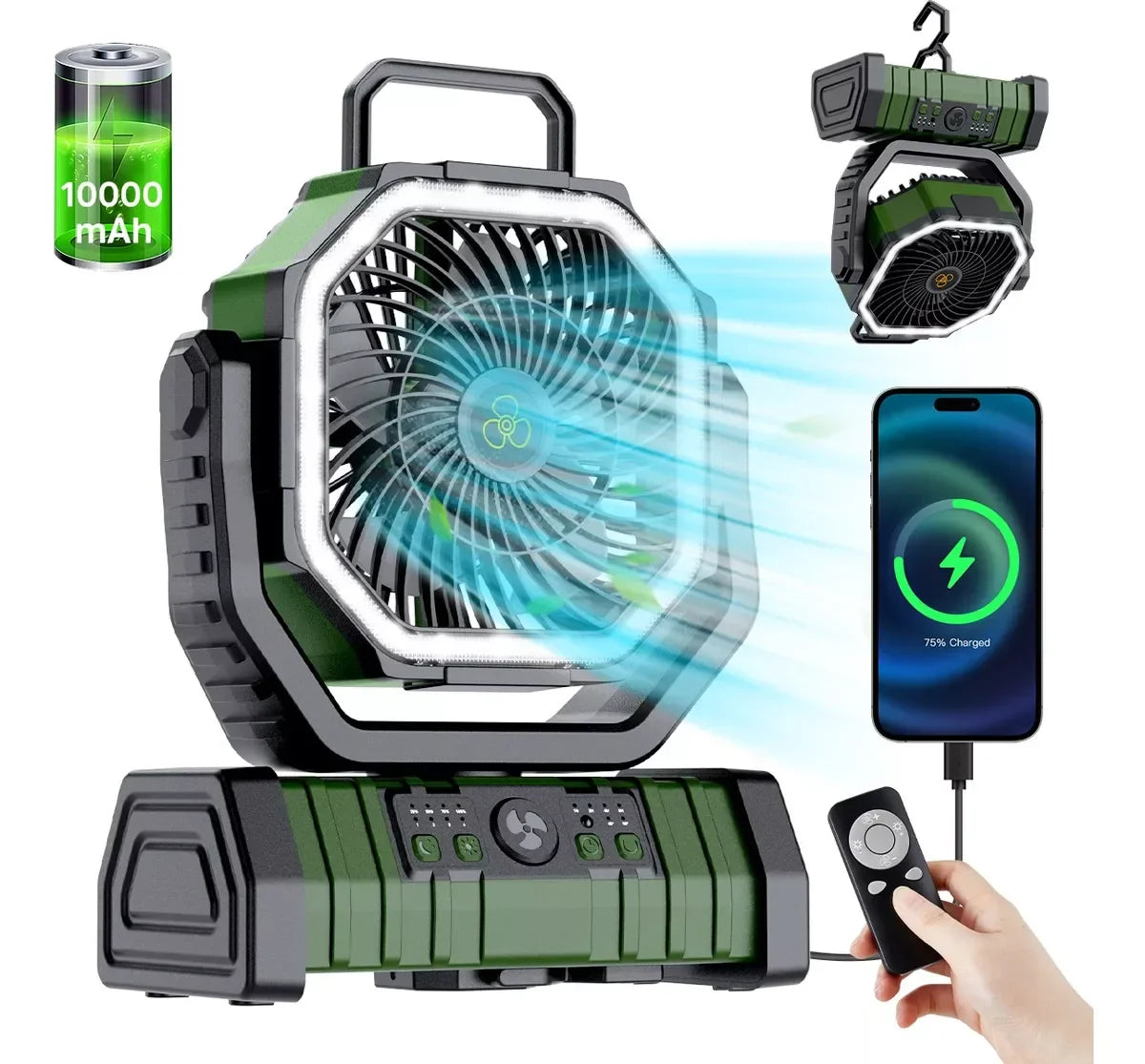 Draagbare campingventilator met LED-licht – Blijf koel zonder elektriciteit
