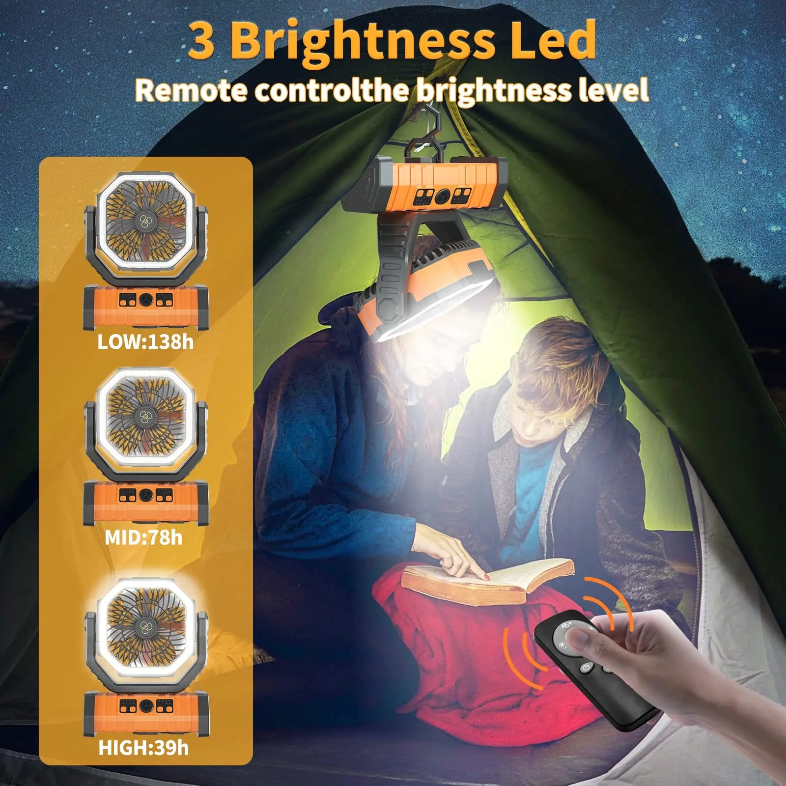 Draagbare campingventilator met LED-licht – Blijf koel zonder elektriciteit