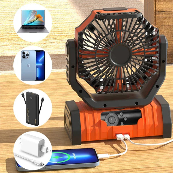 Draagbare campingventilator met LED-licht – Blijf koel zonder elektriciteit
