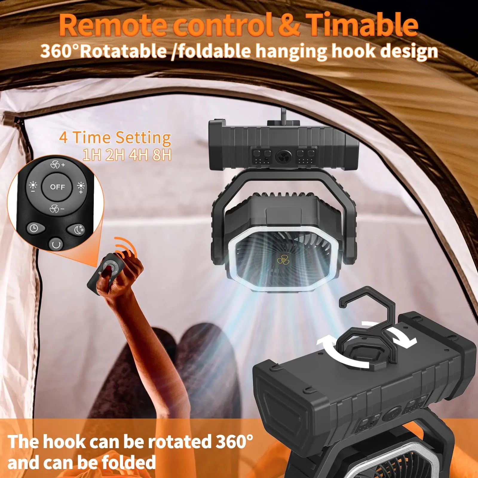 Draagbare campingventilator met LED-licht – Blijf koel zonder elektriciteit