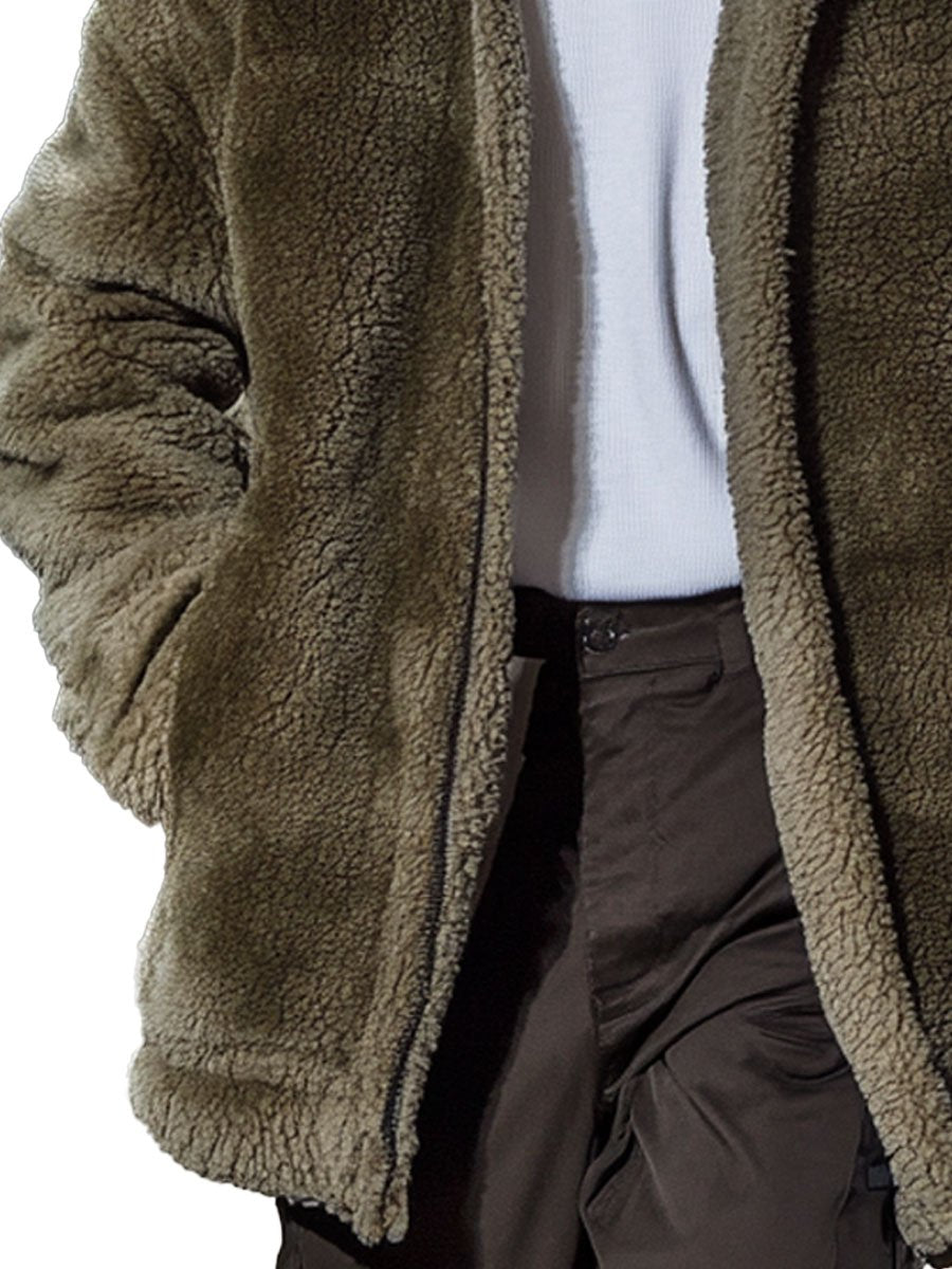 Heren Teddy Fur Jas met Rits en Dubbele Zakken - Warm & Stijlvol