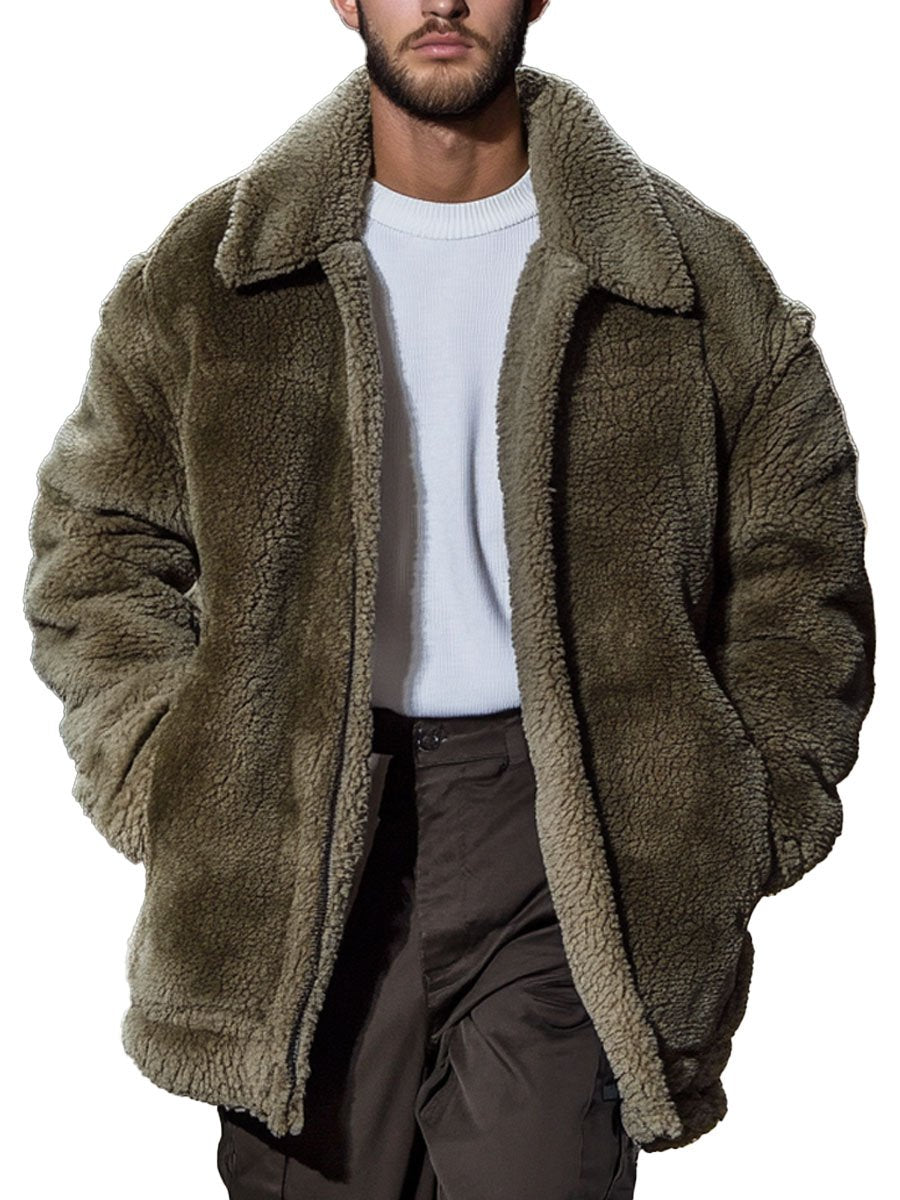 Heren Teddy Fur Jas met Rits en Dubbele Zakken - Warm & Stijlvol
