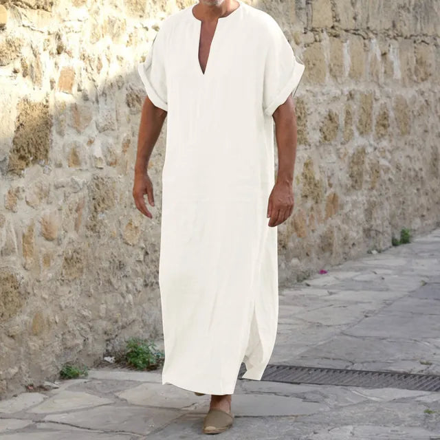 Mubil Walid - Witte Comfortabele Djellaba met v-hals